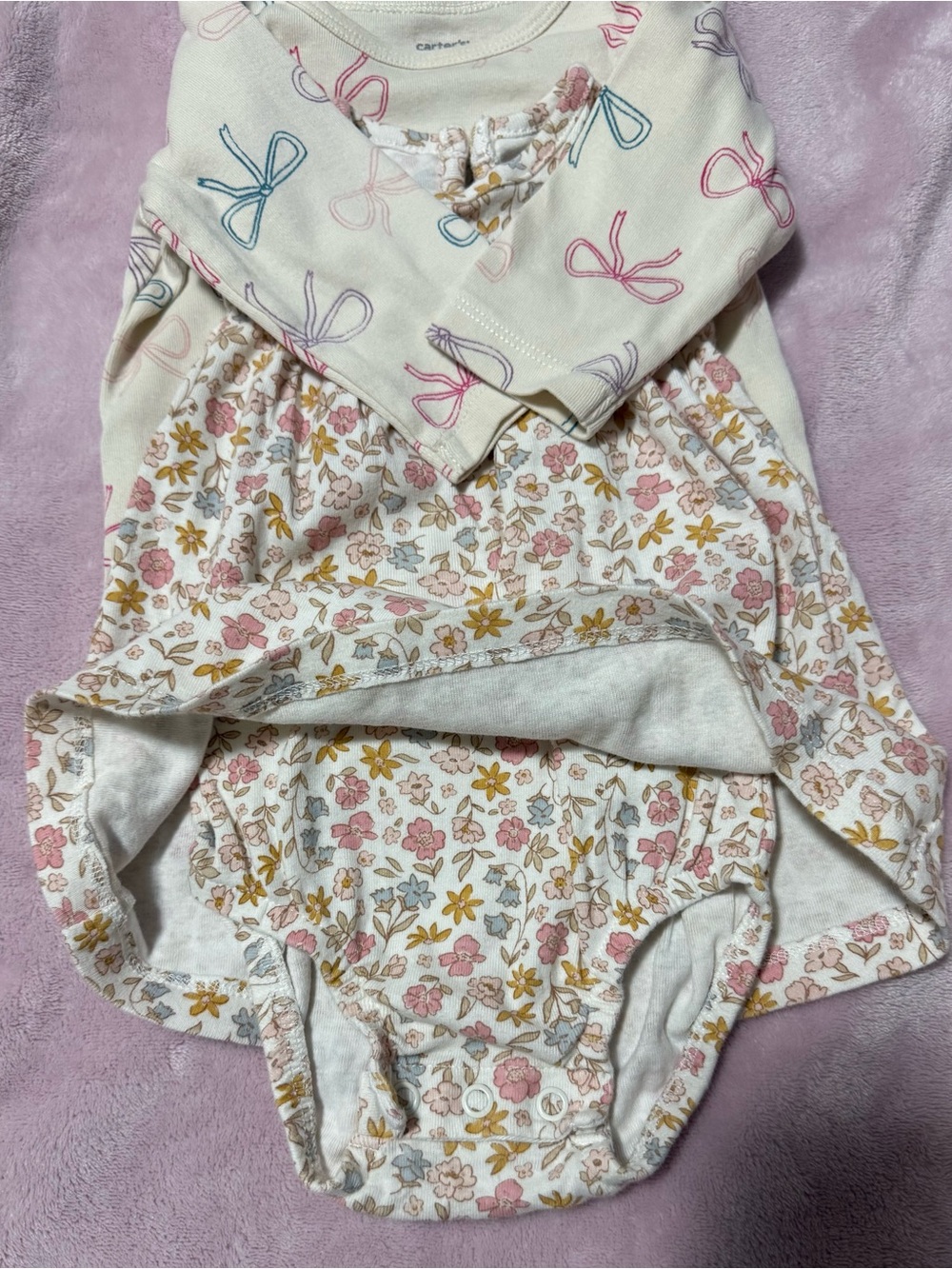 Carter's Cream Floral Skirted Bodysuit with Bow Print